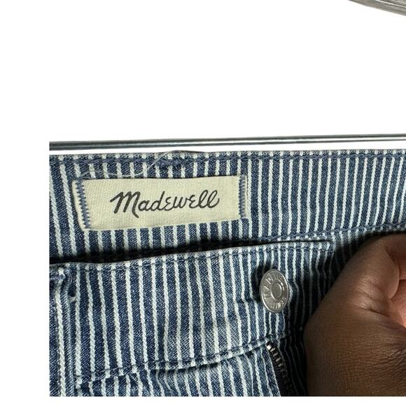 Madewell 9" Mid Rise Skinny Striped Jeans Pants Size 31 White Blue - Picture 8 of 9